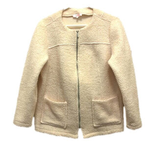 Grenier Bouclé Spring Jacket With Zipper & Pockets In A Warm Cream Size Large